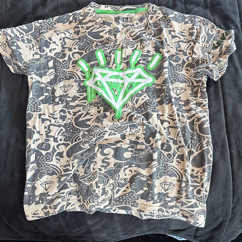 Kids Graphic Tee with Neon Green Diamond Design